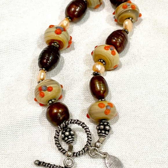 Donna Dressler Sterling Silver Wedding Cake Glass Bead Pearl Bracelet SIGNED - Picture 9 of 10